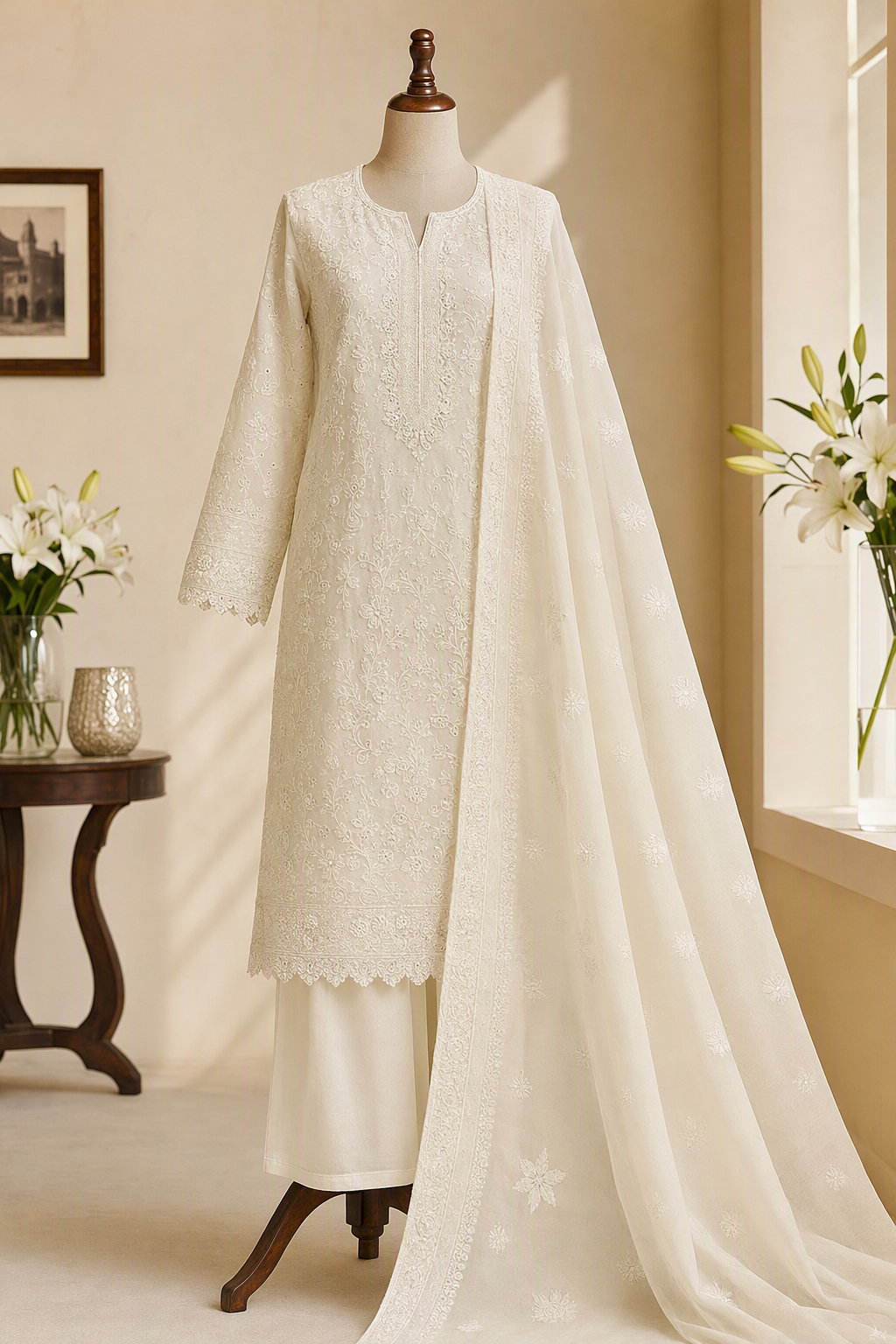 Ivory chikankari lawn suit